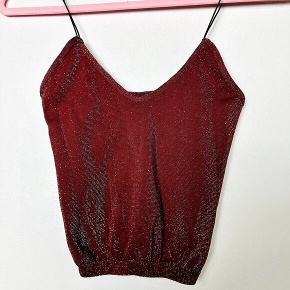 Intimately by Free People NWOT Red Metallic Scoop Neck Brami Crop Top Size XS/S - Picture 3 of 5